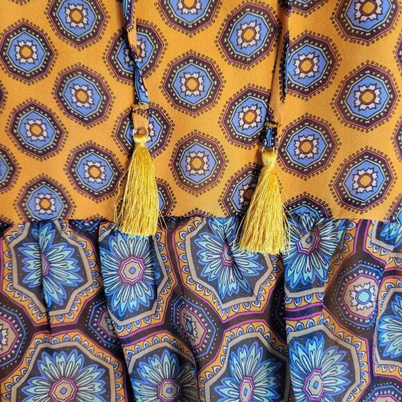 Ramy Brook Oriental Silk Blouse Womens XL Sleeveless Top Tasseled Boho Geometric - Picture 7 of 12